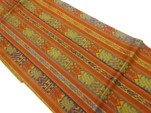 縞に幾何学模様織出し名古屋帯